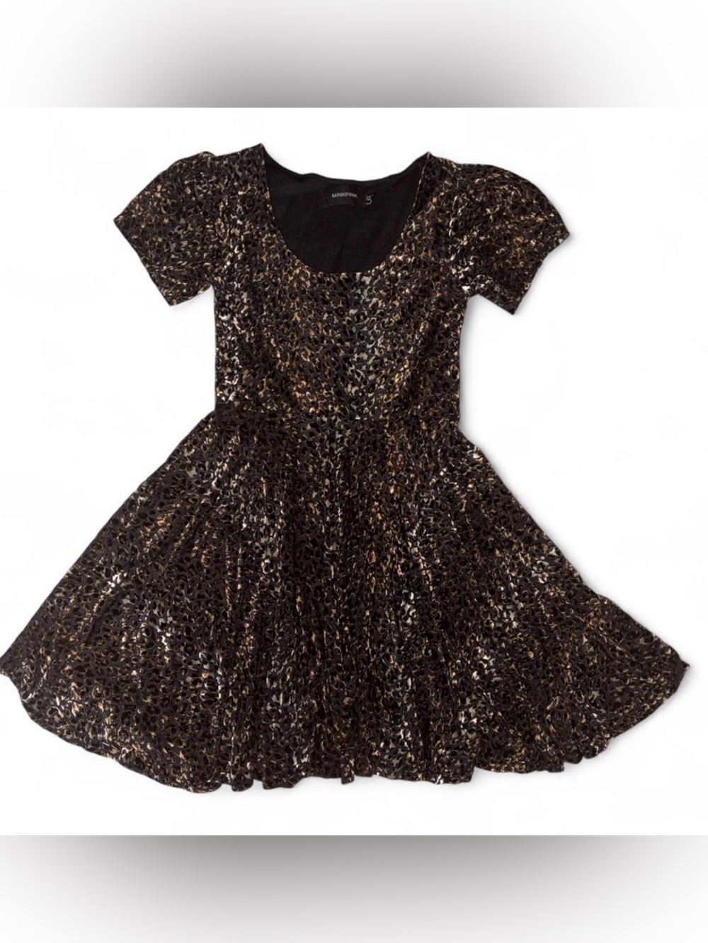 MINKPINK Black and Gold Short Sleeve Fit-and-Flare Dance Dress